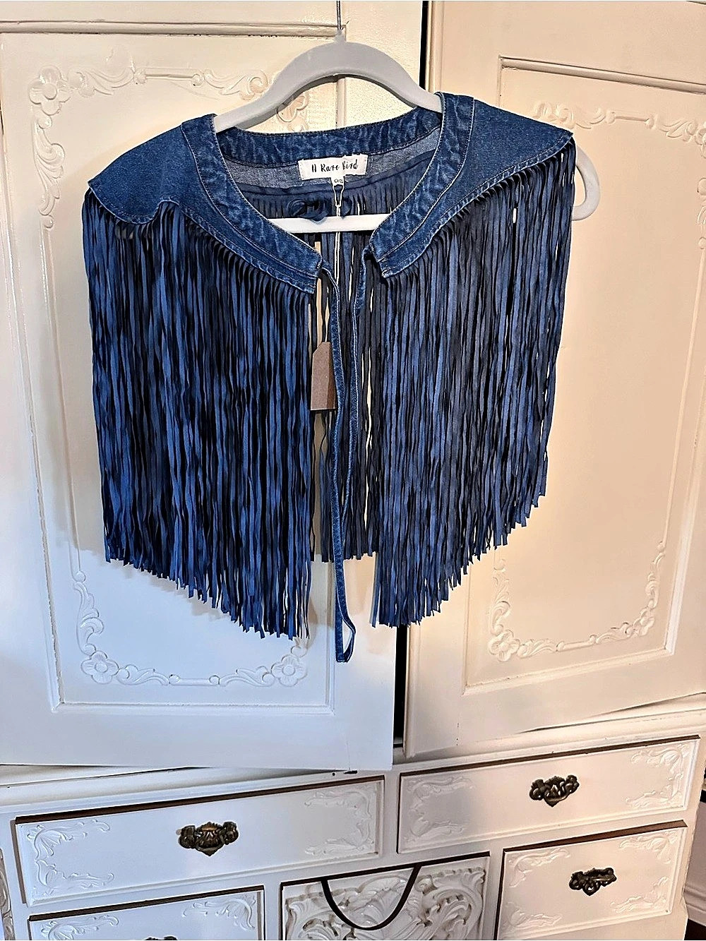 A Rare Bird Denim Fringe Collar Jacket in Blue